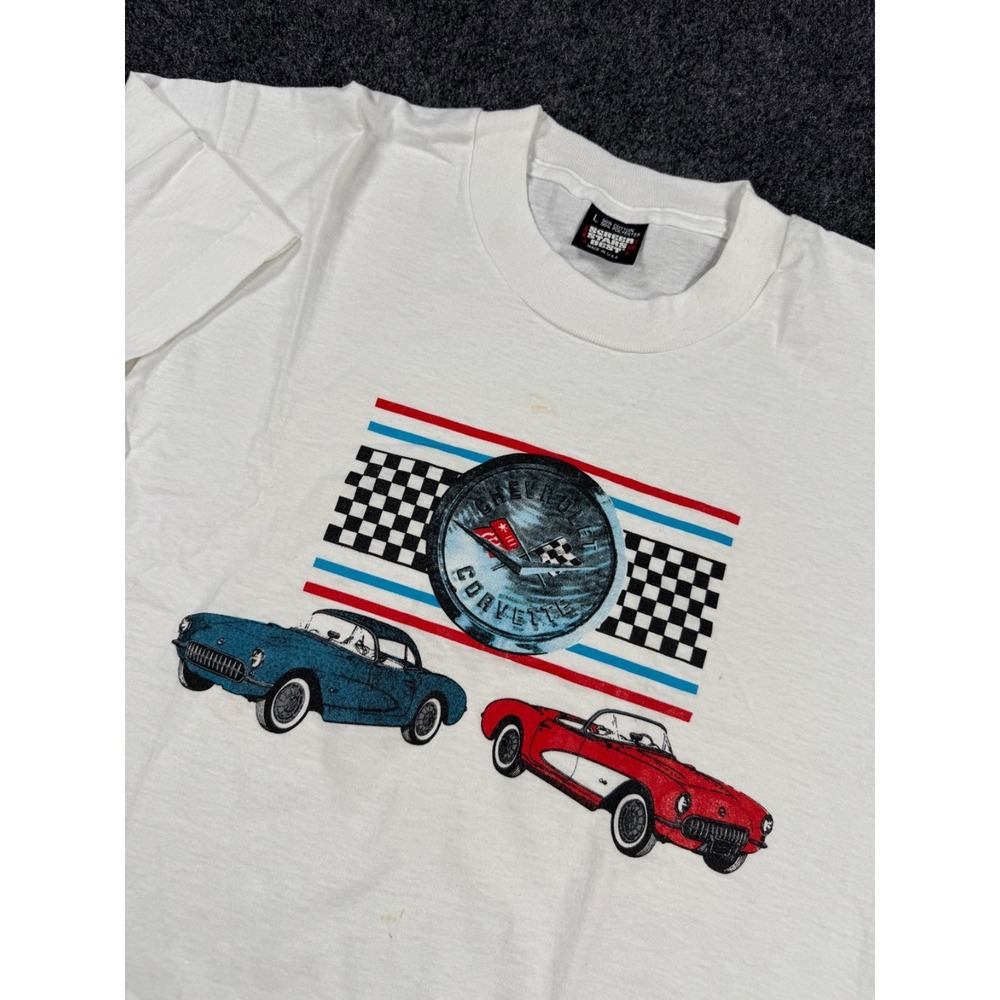 NWOT VTG Corvette C1 C2 Screen Stars Best USA Single Stitch T Shirt L White 80s
